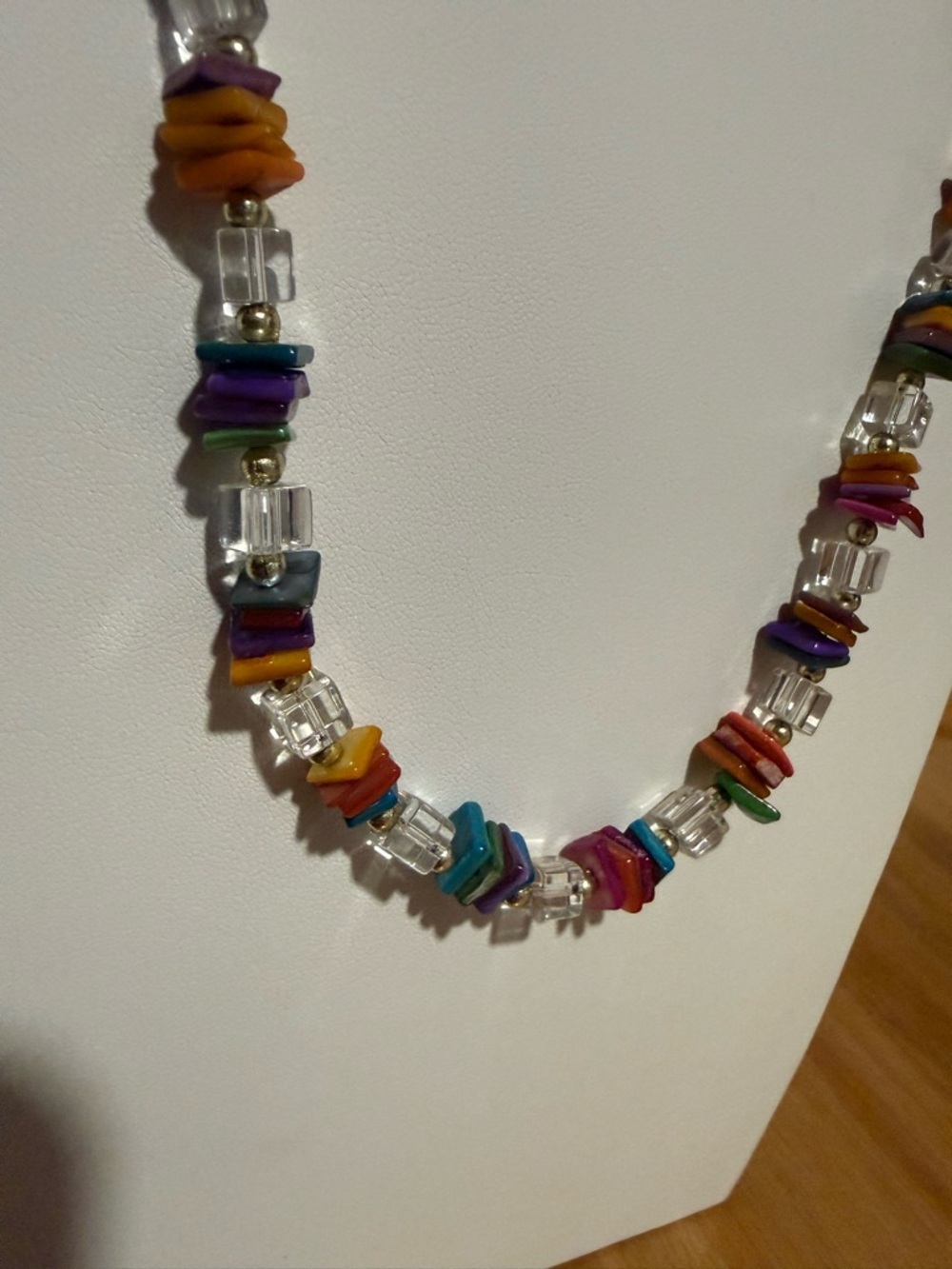 Long Clear Square Bead and Colorful Chip Beaded Necklace - Picture 6 of 9
